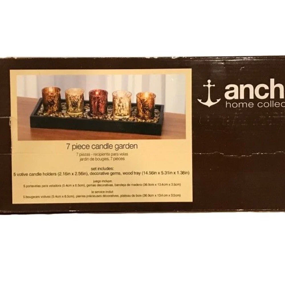 7 Piece Candle Garden Anchor Home Collection Candle holders, gems and tray